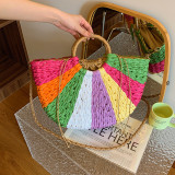 Khaki Daily Color Block Patchwork Weave Bags