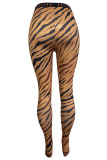 Patrón de tigre Calle Animal Estampado Patchwork Flaco Cintura alta Lápiz Pantalones con estampado completo