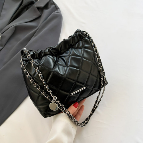 Black Daily Simplicity Rhombic Draw String Chains Bags