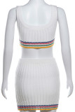 White Celebrities Striped Patchwork Contrast U Neck Sleeveless Two Pieces