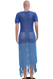 Blue Street Gradient Hollowed Out Patchwork See-through Swimwears Cover Up