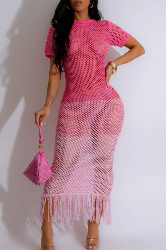 Pink Street Gradient Hollowed Out Patchwork See-through Swimwears Cover Up