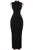 Black Celebrities Solid Patchwork Backless With Bow Half A Turtleneck Long Dresses
