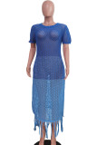 Blue Street Gradient Hollowed Out Patchwork See-through Swimwears Cover Up