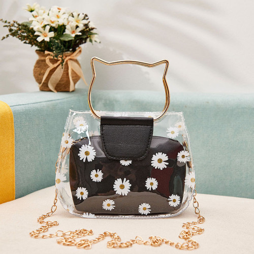 Black Daily Flowers Patchwork Bags