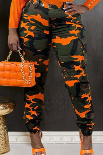 Orange Street Camouflage Print Patchwork Zipper Plus Size