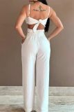 White Sexy Casual Solid Bandage Backless Spaghetti Strap Skinny Jumpsuits