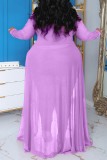 Blue Casual Solid Patchwork V Neck Plus Size Jumpsuits