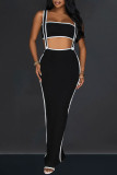 Apricot Elegant Patchwork Buttons Backless Slit Contrast Square Collar Sleeveless Two Pieces