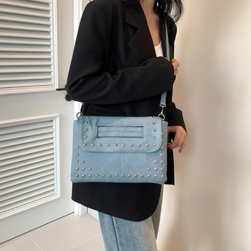 Light Blue Daily Solid Rivets Patchwork Bags