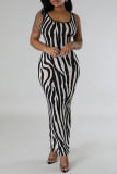 Brown Sexy Striped Hollowed Out Patchwork U Neck Long Tank Bodycon Maxi Dresses