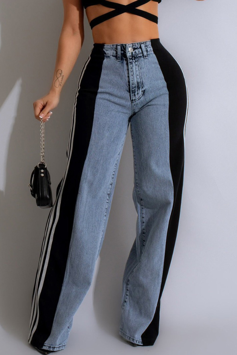 Urban Color Block Long Denim Jeans