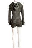 Black Gray Casual Solid Patchwork Draw String Pocket Hooded Collar Long Sleeve Two Pieces Cropped Hoodie And Romper Sets