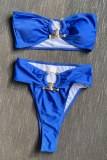 Blue Sexy Solid Backless Swimwears (With Paddings)