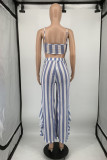 Grey Sexy Casual Striped Print Backless Spaghetti Strap Sleeveless Two Pieces