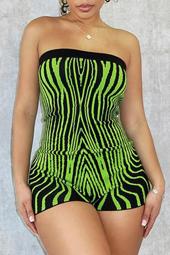 Green Street Print Patchwork Backless Strapless Skinny Rompers