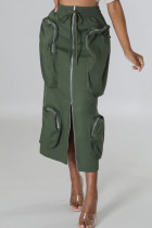 Оливково-зеленый, милый однотонный пэчворк, карман на завязке, молния, прямые брюки со средней талией, прямые пэчворк-низы