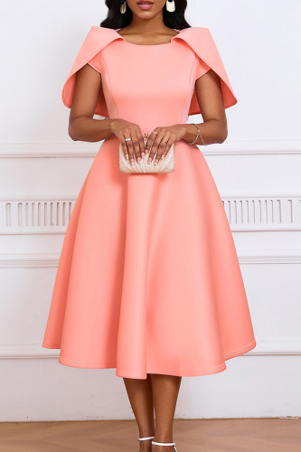 Roze elegante effen patchwork rits O-hals A-lijn jurken