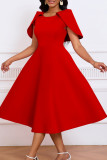 Red Elegant Solid Patchwork Zipper O Neck A Line Dresses