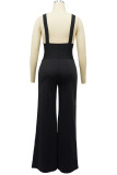 Black Sexy Solid Patchwork Fold V Neck Loose Jumpsuits