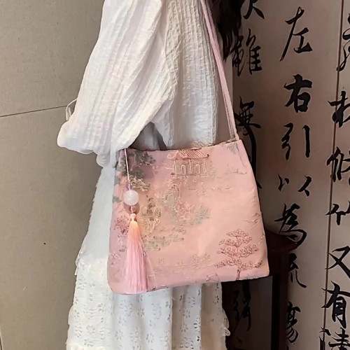 Розовые повседневные лоскутные сумки с вышивкой