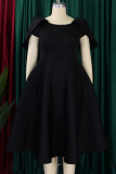 Black Elegant Solid Patchwork Zipper O Neck A Line Dresses