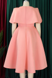 Pink Elegant Solid Patchwork Zipper O Neck A Line Dresses