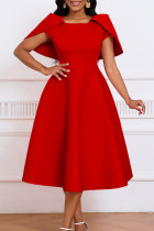 Rode elegante effen patchwork rits O-hals A-lijn jurken
