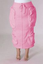 Розовый милый однотонный пэчворк с карманом на молнии и прямыми прямыми низами со средней талией в стиле пэчворк