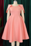 Pink Elegant Solid Patchwork Zipper O Neck A Line Dresses