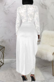 White Street Solid Lace Patchwork See-through High Opening Fold Half A Turtleneck Long Sleeve Two Pieces