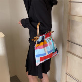 Red Casual Daily Color Block Patchwork Fold Bags
