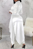 White Street Solid Lace Patchwork See-through High Opening Fold Half A Turtleneck Long Sleeve Two Pieces