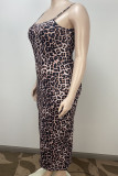 Leopard Print Street Leopard Patchwork Spaghetti Strap Sling Plus Size Dresses