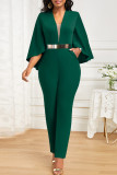 Rose Red Sexy Solid Patchwork Pocket Asymmetrical Collar Regular Jumpsuits