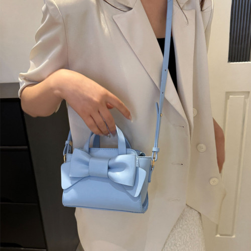 Blaue tägliche einfarbige Patchwork-Tasche mit Schleife und Reißverschluss