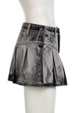 Grey Street Gradient Make Old Patchwork Buttons Zipper Mid Waist Boot Cut Denim Skirts