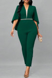 Rose Red Sexy Solid Patchwork Pocket Asymmetrical Collar Regular Jumpsuits