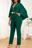 Rose Red Sexy Solid Patchwork Pocket Asymmetrical Collar Regular Jumpsuits