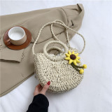 Khaki Bohemian Vacation Solid Weave Flowers Bags