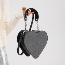 Silver Black Daily Heart Shaped Patchwork Zipper Bags