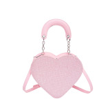 Cream White Daily Heart Shaped Patchwork Zipper Bags