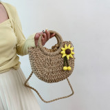 Dark Khaki Bohemian Vacation Solid Weave Flowers Bags