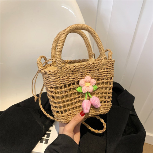 Brown Casual Vacation Solid Weave Flowers Bags