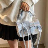 Silver Daily Solid Bandage Patchwork Draw String Bags