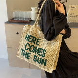 Cream White Daily Simplicity Letter Hollowed Out Contrast Bags