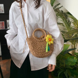 Dark Khaki Bohemian Vacation Solid Weave Flowers Bags