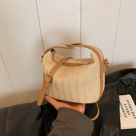 Khaki Vacation Solid Zipper Weave Bags