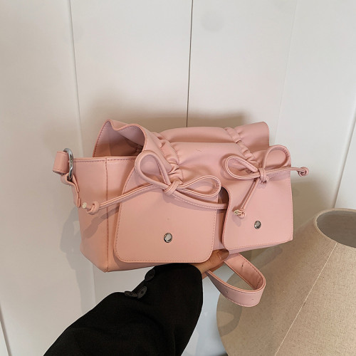 Pink Sweet Daily Solid Fold With Bow Bags