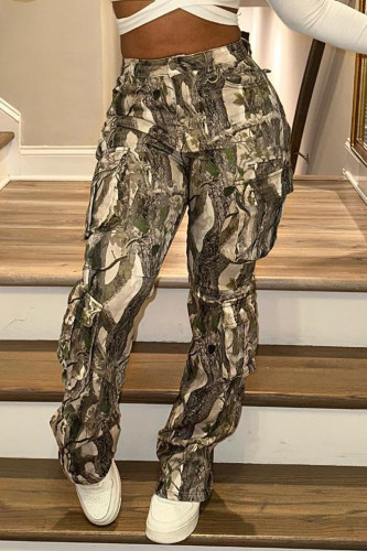 Mehrfarbige Sexy-Print-Patchwork-Taschenknöpfe mit Reißverschluss, normale mittlere Taille, herkömmliche Volldruck-Unterteile